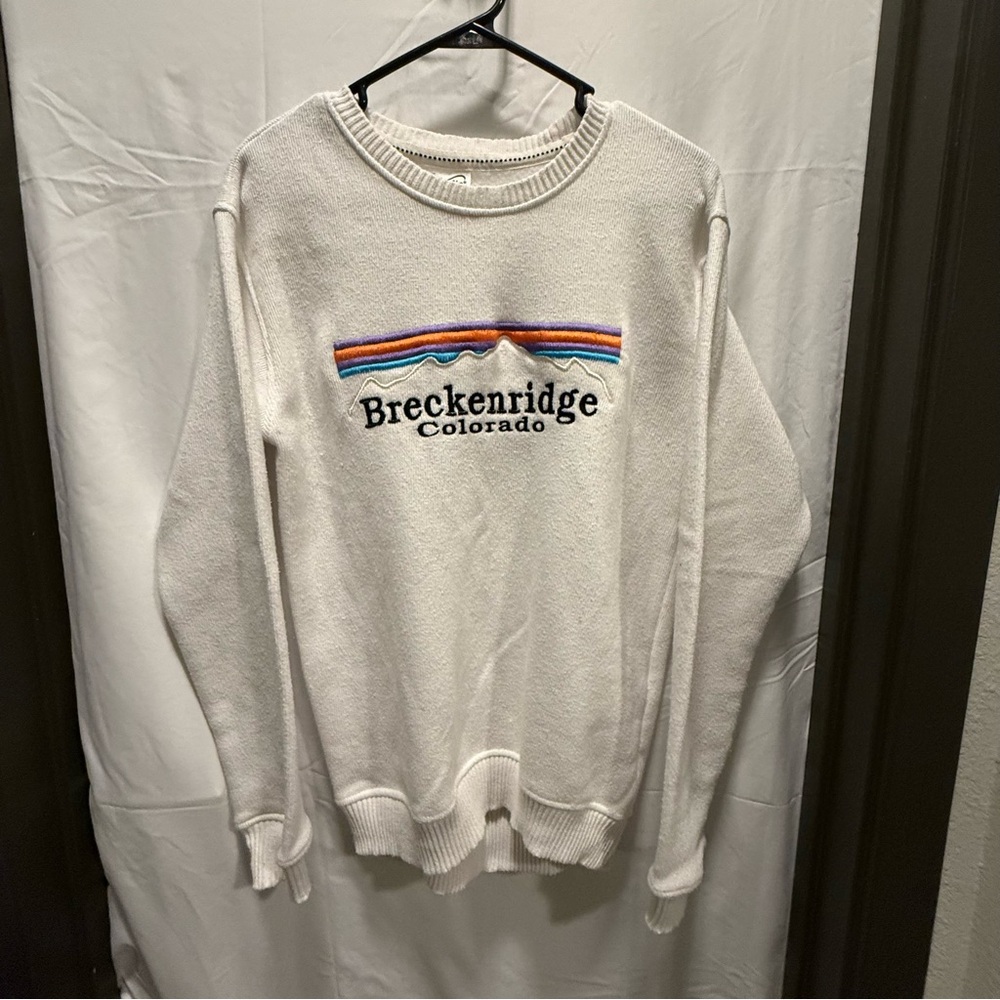 LIKE NEW Pacifica White Sweater with Colorful Stripes